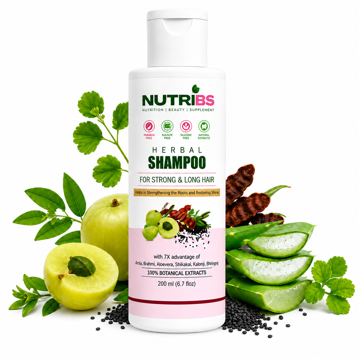 NutriBS Herbal Shampoo for Strong & Long Hair | 100% Botanical Extracts | 200ml