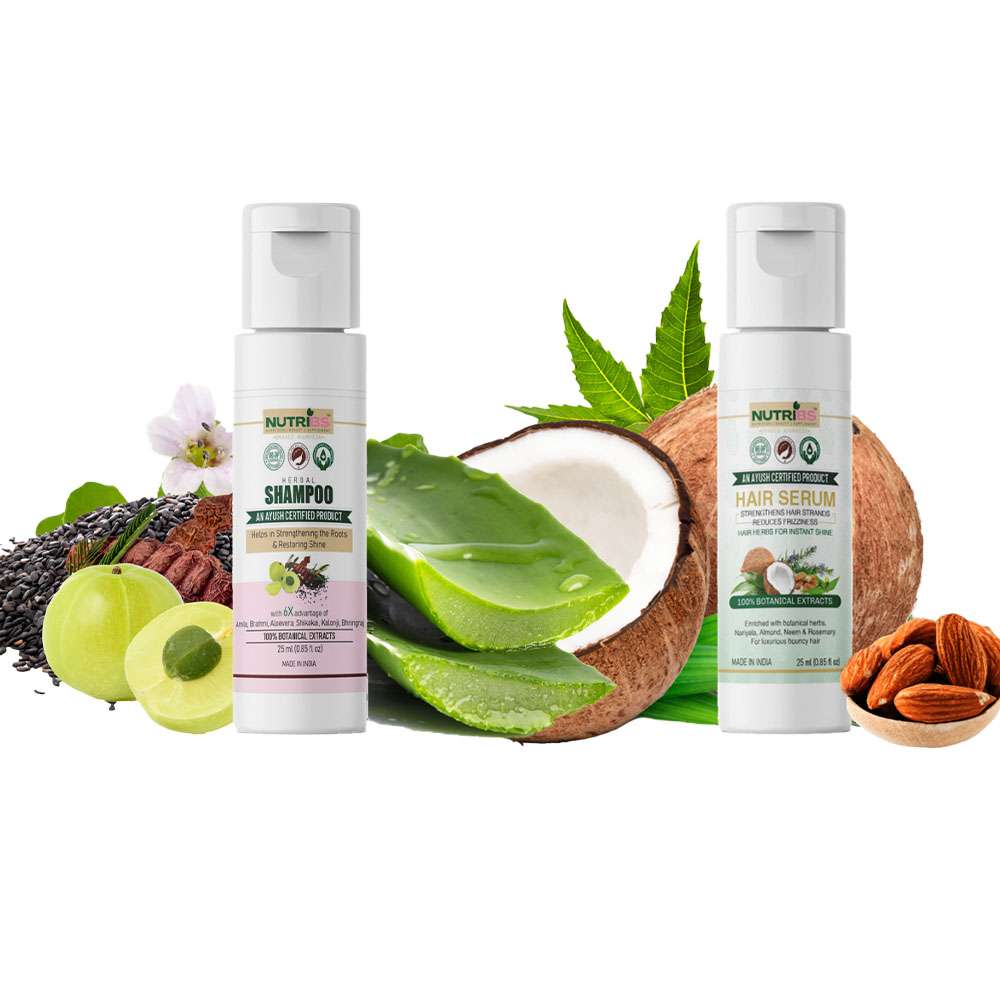 Buy Online Ayurvedic Herbal shampoo and Hair serum combo | Nutribs